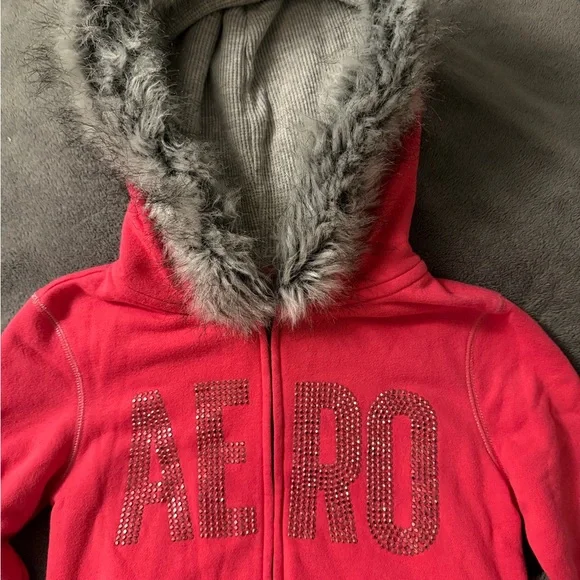 Aeropostale Hot Pink Girls Zip Hoodie with Faux Fur Hood - Picture 5 of 5